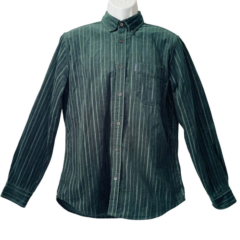Ben Sherman Classic Fit Dark Green Corduroy Stripe Shirt Size Medium NWOT